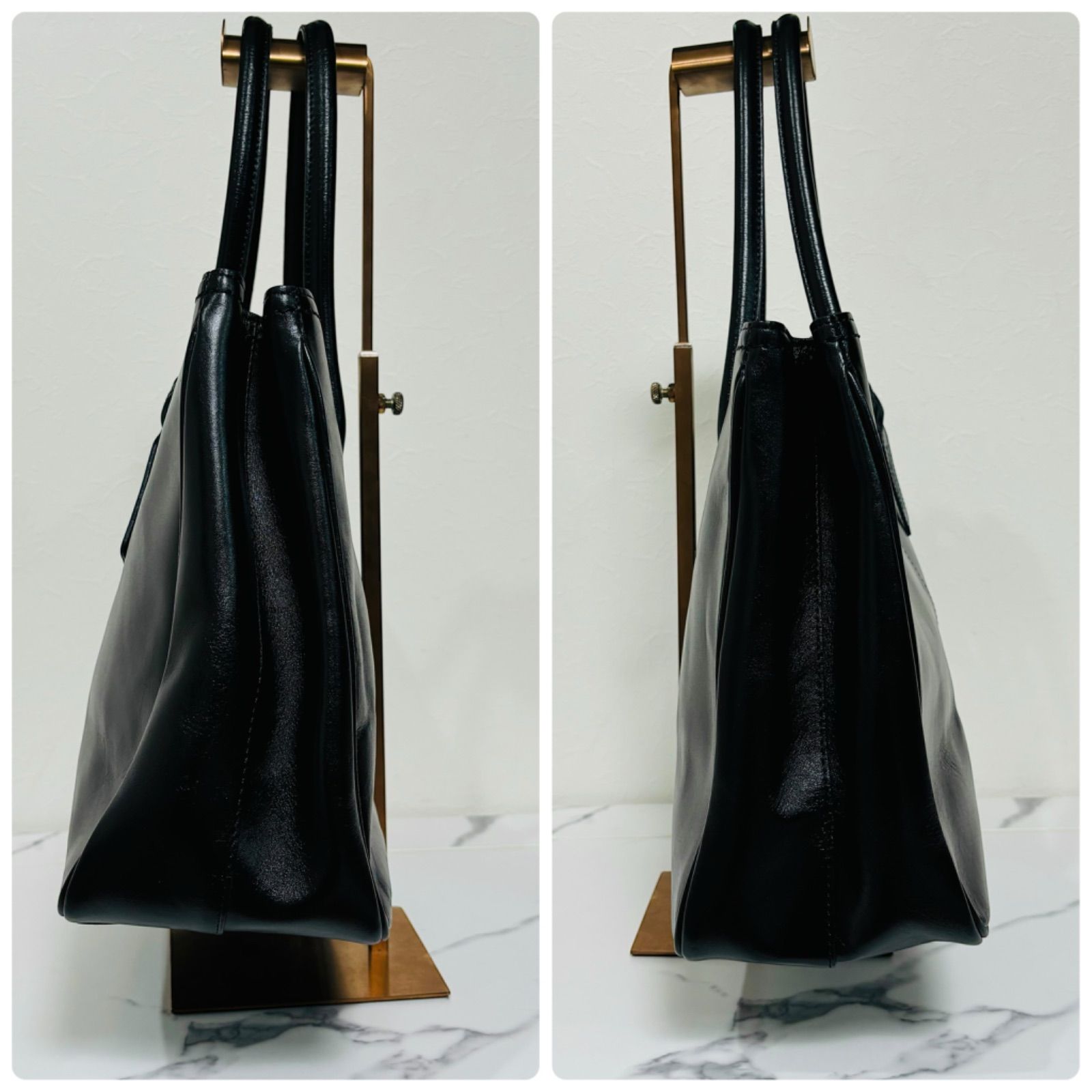 11892 ◇　MONTOWA　レザーバッグ　牛革　ブラック 極美品 MONTOWA モントワ トートバッグ ブラック 黒 レザー A4 大容量 本革 牛革 日本製 レディース 手さげ シンプル 無地 ベーシック  仕事 オフィス bag 鞄