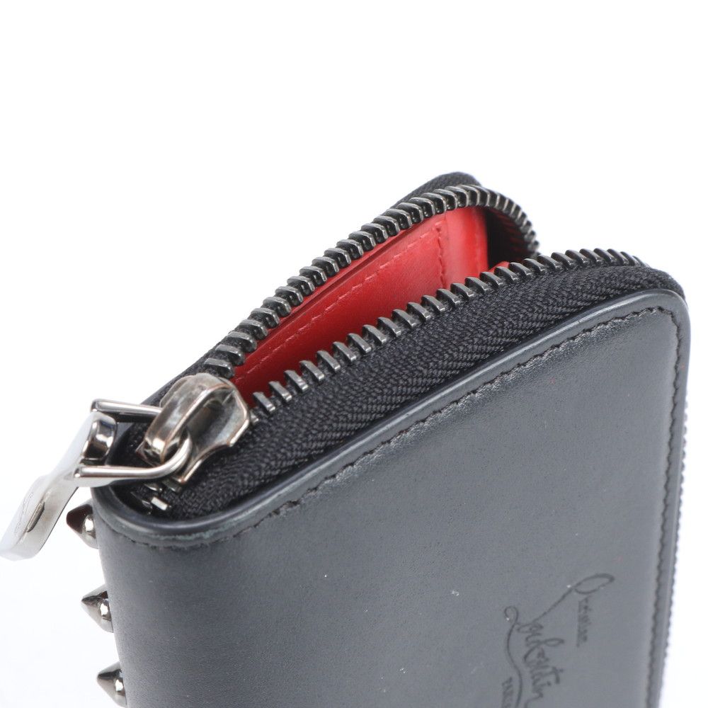 Christian Louboutin コインケース 黒 レザー スタッズ 確保済☆クリスチャンルブタン ロゴxスタッズ コインケース