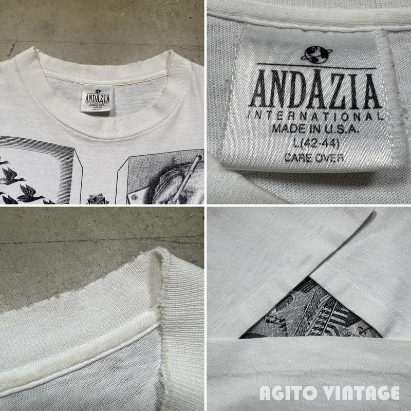 90's ANDAZIA M.C.ESCHER エッシャー 騙し絵 アートTee マルチプリント