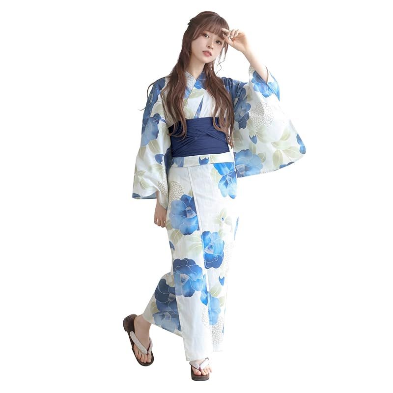 KYOETSU キョウエツ 浴衣セット 変わり織 生成り 2点セット 浴衣 兵児帯 レディース H 10.清涼の椿かさね フリーサイズ