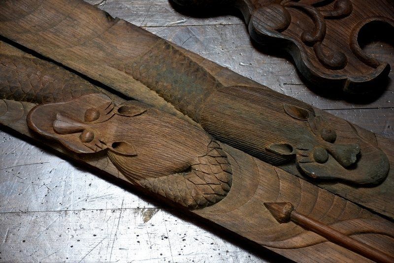 蔵C6442 朝鮮古美術 欅造龍紋建具 窓 寺院 李朝期 柳宗悦 白洲正子