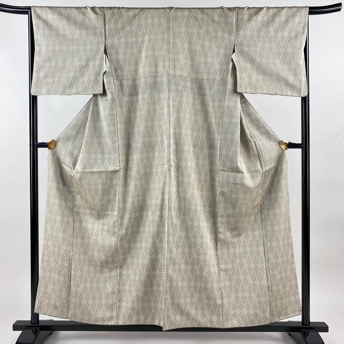 お召 身丈156.5cm 裄丈66.5cm M 袷 幾何学 灰茶 正絹
