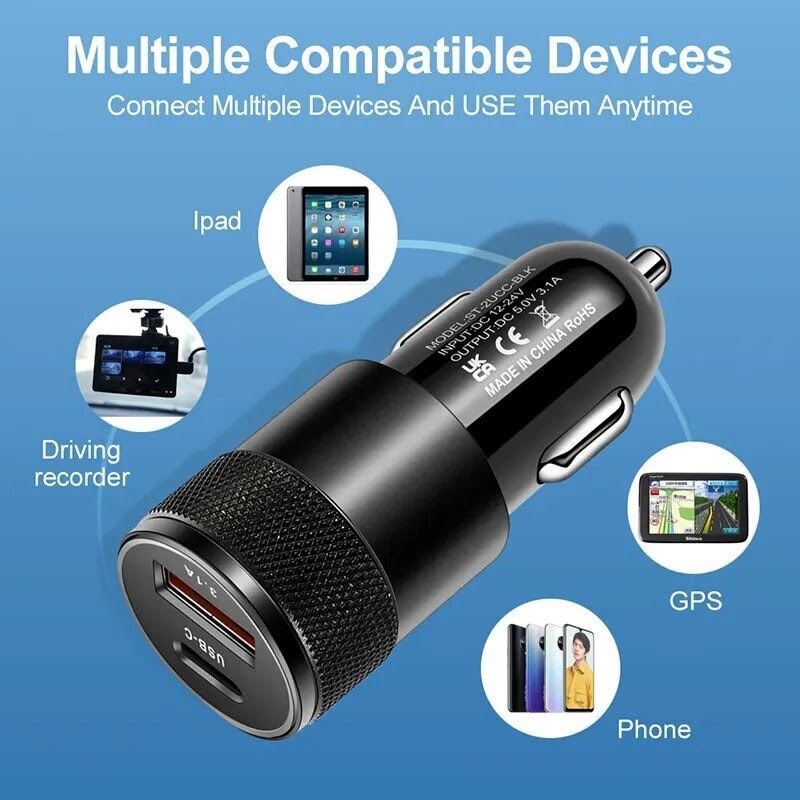 シガーソケットUSB-C車用急速充電器美しいローレット加工が施された高速充電対応