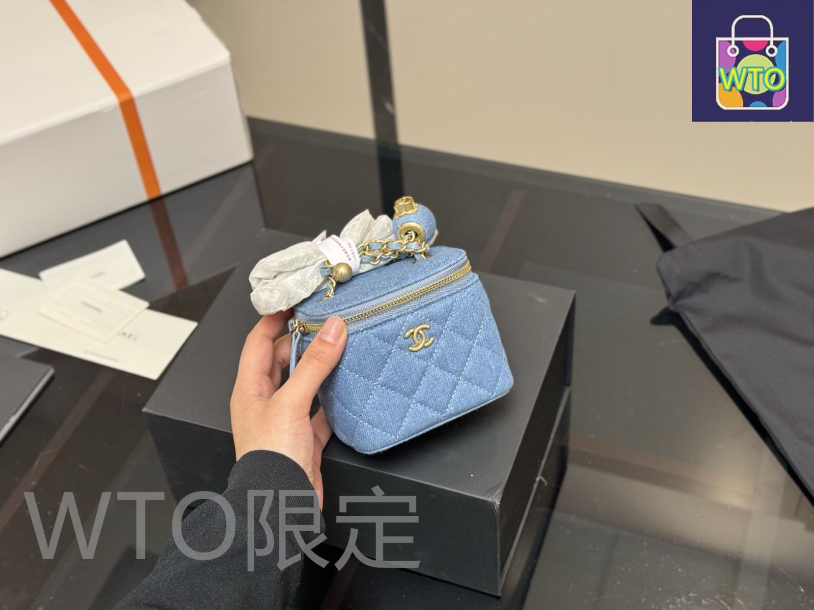 今日特価】Chanel Denim Gold Ball Box Bag シャネル デニム