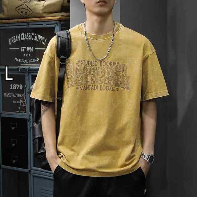 SALE，格安 [L ]メンズ ファッション 服  オシャレ シンプル 大人 かっこいい 大きいサイズ ストリート 紳士服 夏 ウォッシュド フラワー 半袖 T シャツ ラウンドネック カジュアル Tシャツ