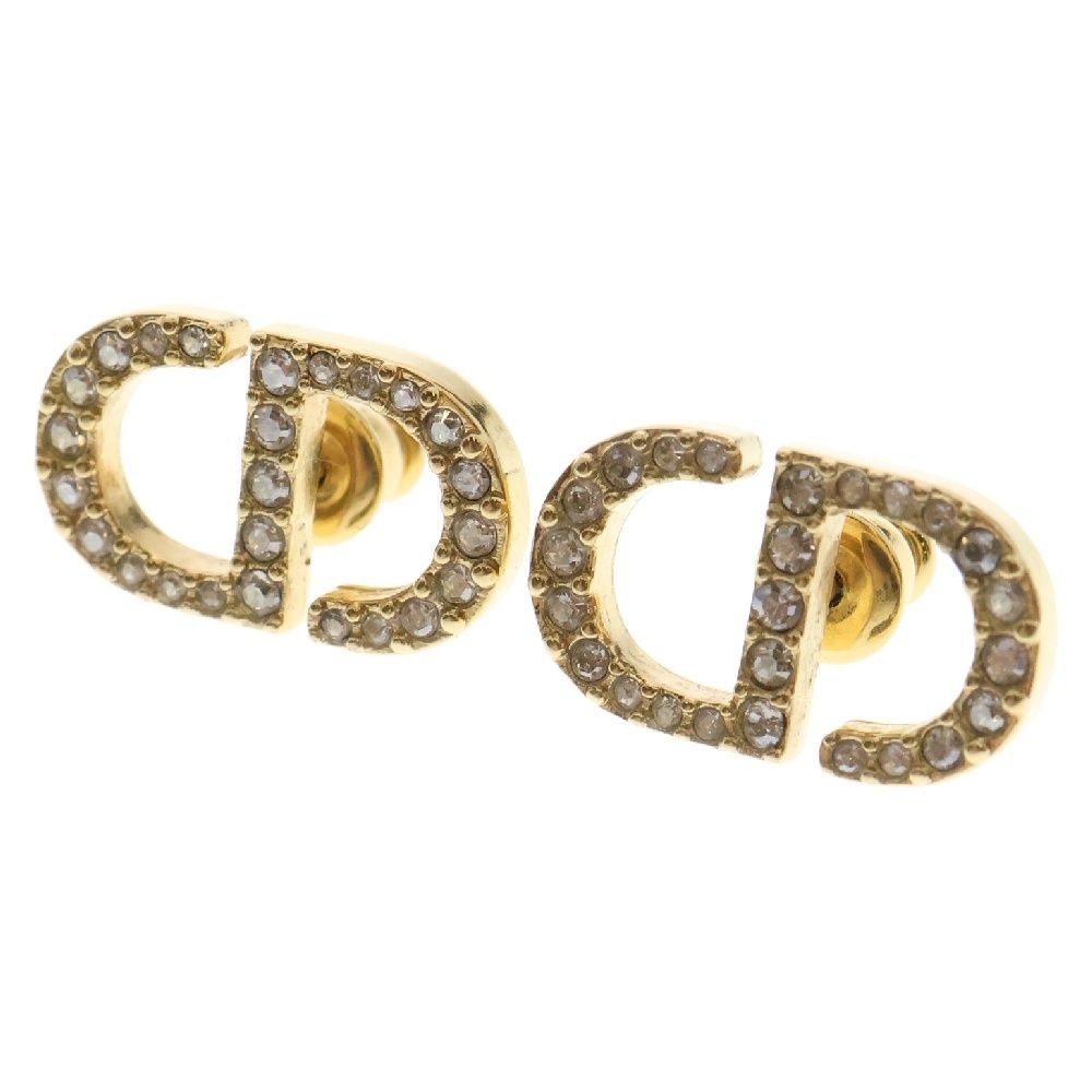 Christian Dior クリスチャンディオール Petit CD ロゴ ピアス GP ラインストーン ゴールド アクセサリー
