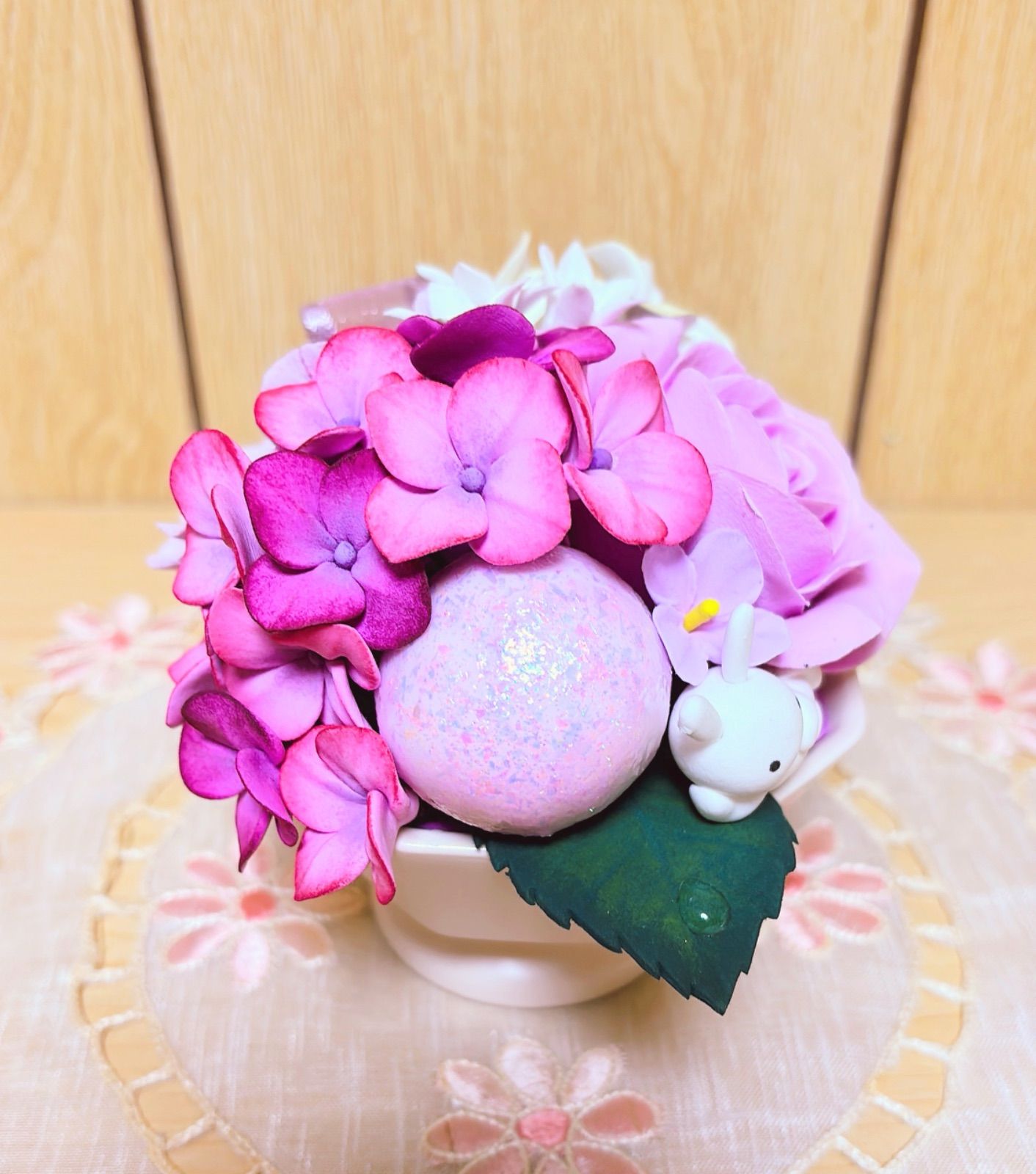 専用　紫陽花アレンジ　クレイフラワー クレイフラワー・紫陽花のアレンジメント② - メルカリ