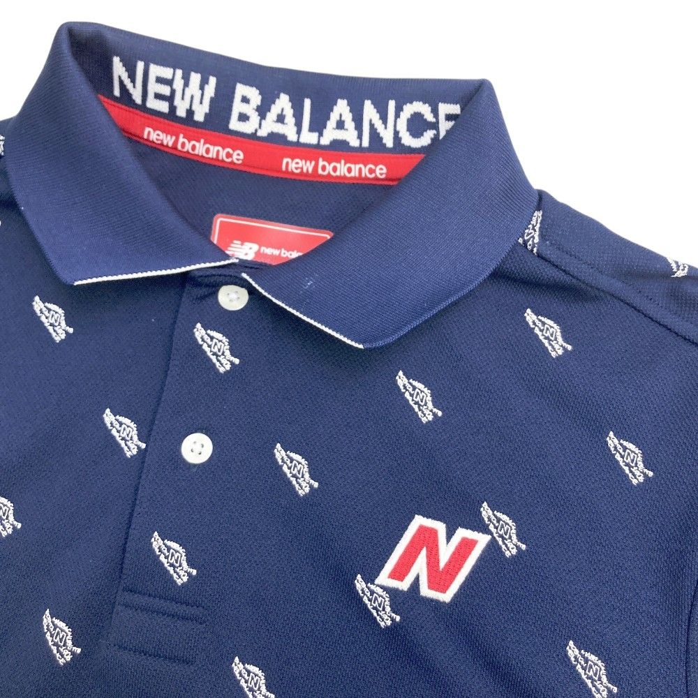サイズ：6 NEW BALANCE GOLF ニューバランス  半袖ポロシャツ ロゴ×スニーカー総柄 ネイビー系 [240101371216] ゴルフウェア メンズ ストスト サイズ：6 NEW BALANCE GOLF ニューバランス 半袖ポロシャツ