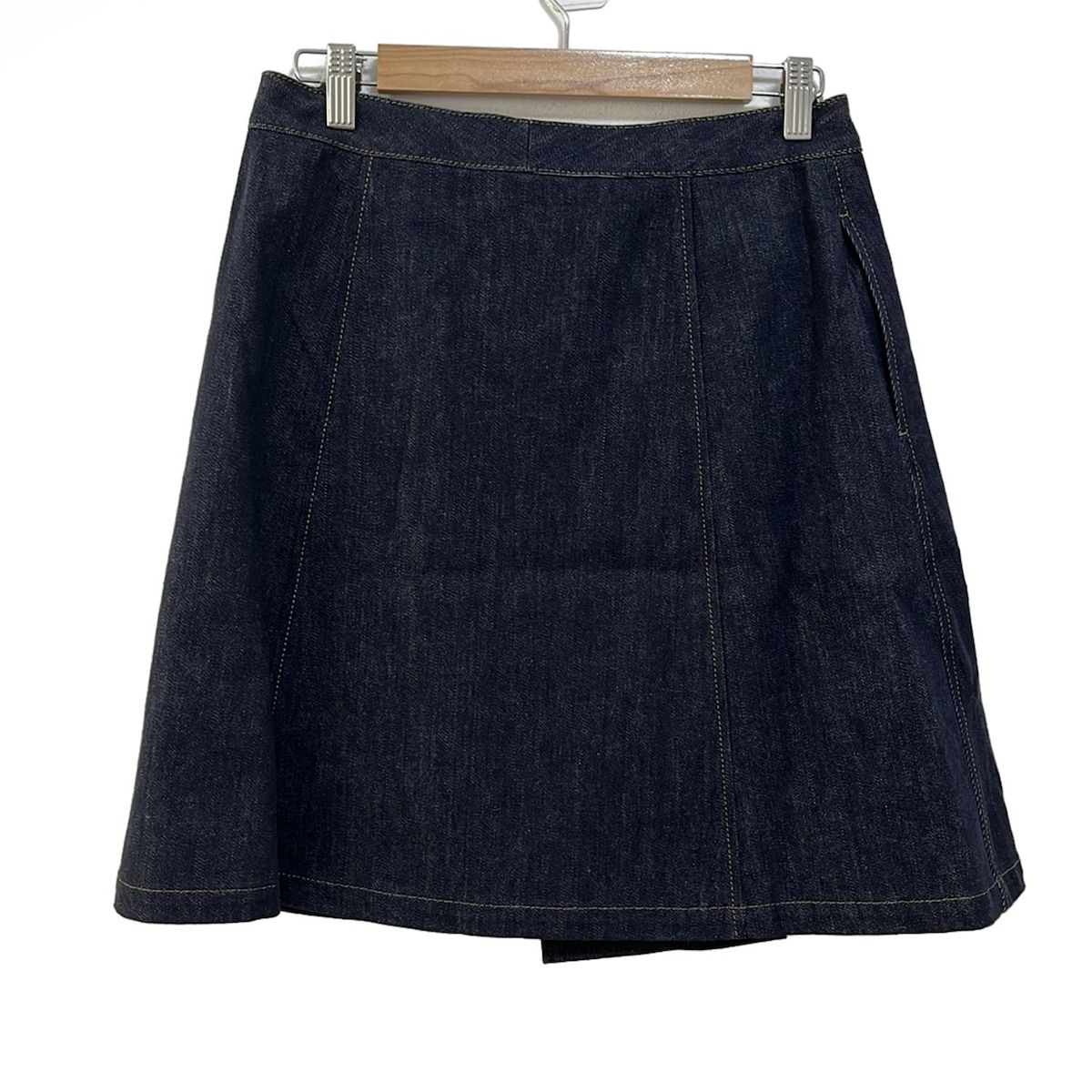 FOXEY NEW YORK フォクシーニューヨーク 巻きスカート サイズ38 M レディース - 35809 ネイビー ひざ丈 デニム プリーツ