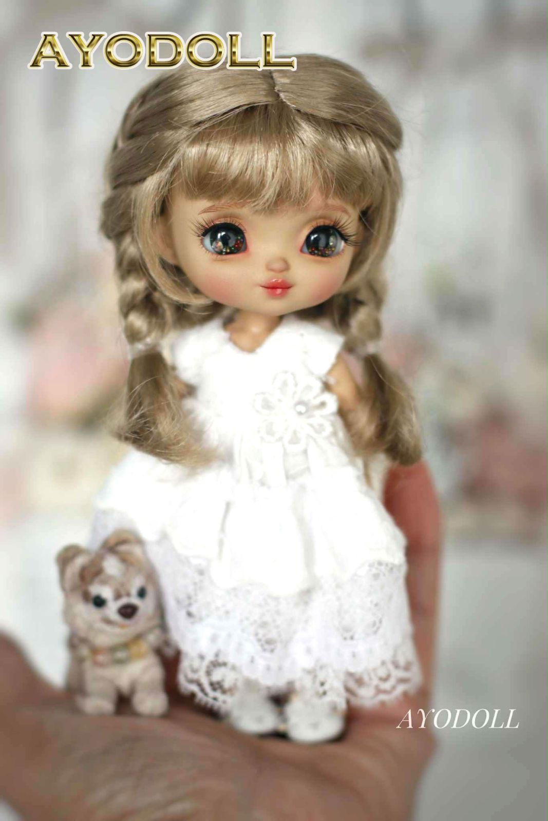 若月まり子 ビスクドール 大型 65cm 陶器 青い瞳 ロングドレス 白 若月