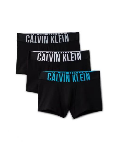 送料無料 カルバンクライン メンズ トランクス アンダーウェア Calvin Klein Intense Power 3 pack trunks in black with blue|gray waistbands B- CARNIVAL BL WHI