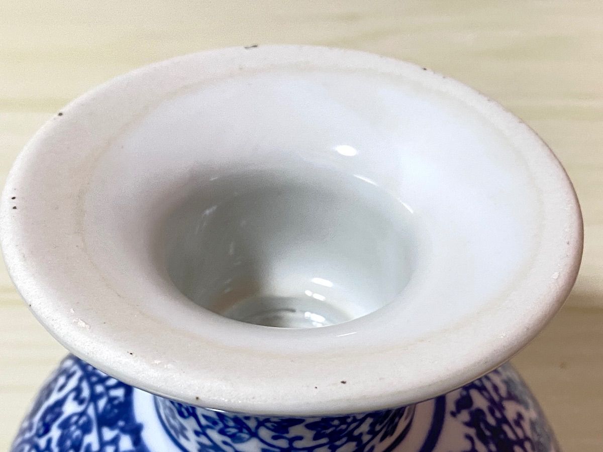 F074S】陶器 唐草紋様染付 高台鉢 胴径約15cm 高さ約12cm 重さ約