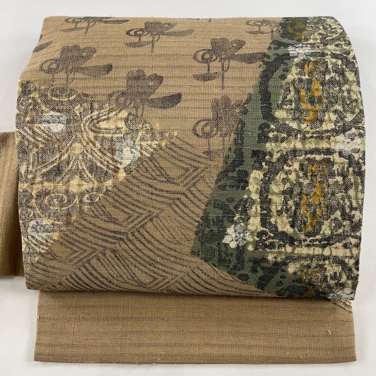 名古屋帯 美品 名品 夏帯 幾何学 薄茶色 購入 正絹 【】