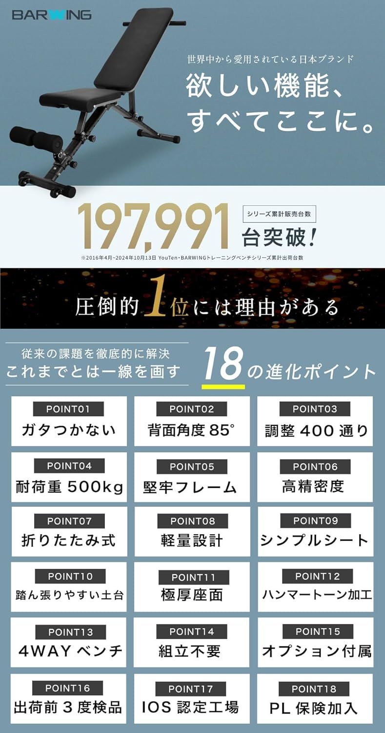BARWING(バーウィング) 可変式 トレーニングベンチ 3WAY 取説付き 楽天