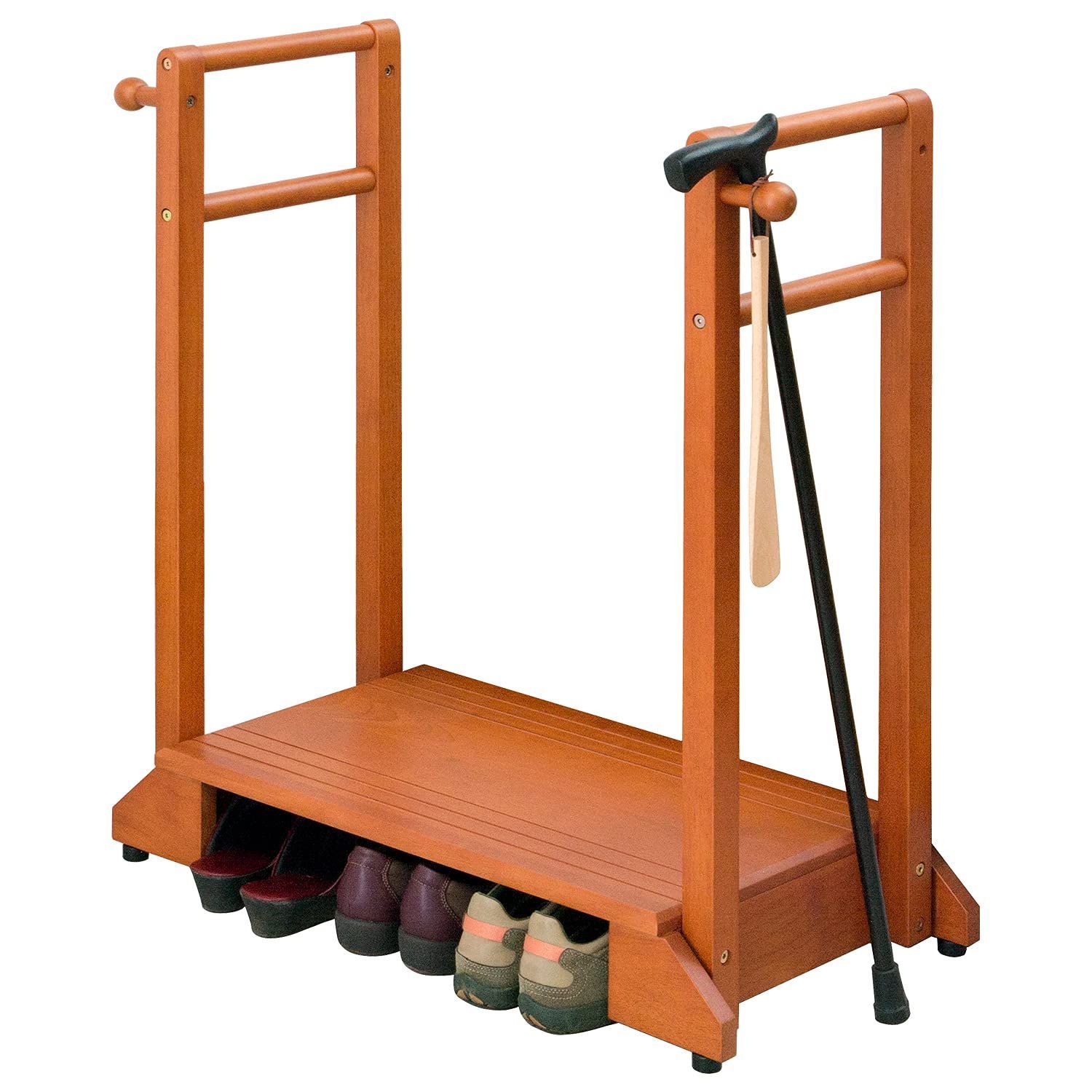 【数量限定】両手すり 【安心の耐荷重100kg】 手すり付き踏み台 ひざ 腰 負担軽減 玄関台 子供 高齢者 玄関踏み台 ペット 幅76.5 萩原(Hagihara) ライトブラウン VH-7934LBR-D