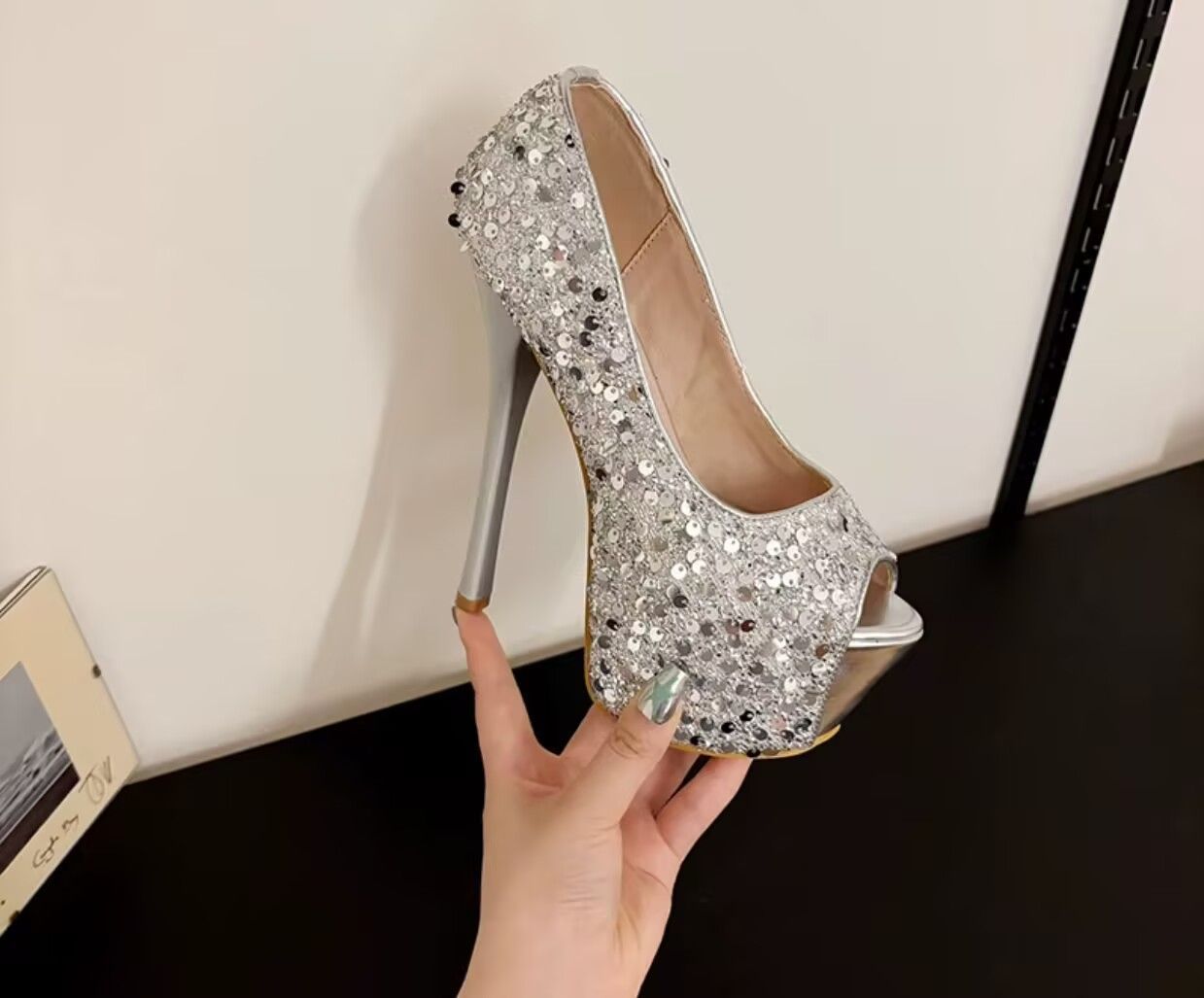 キャバサンダル 厚底サンダル レディース サンダル オープントゥ アンクルストラップ 大人 靴 ヒールサンダル ピンヒール 9.5cm 厚底靴 | キラキラ ヒール キャバ ヒール キャバ パンプス 痛くない