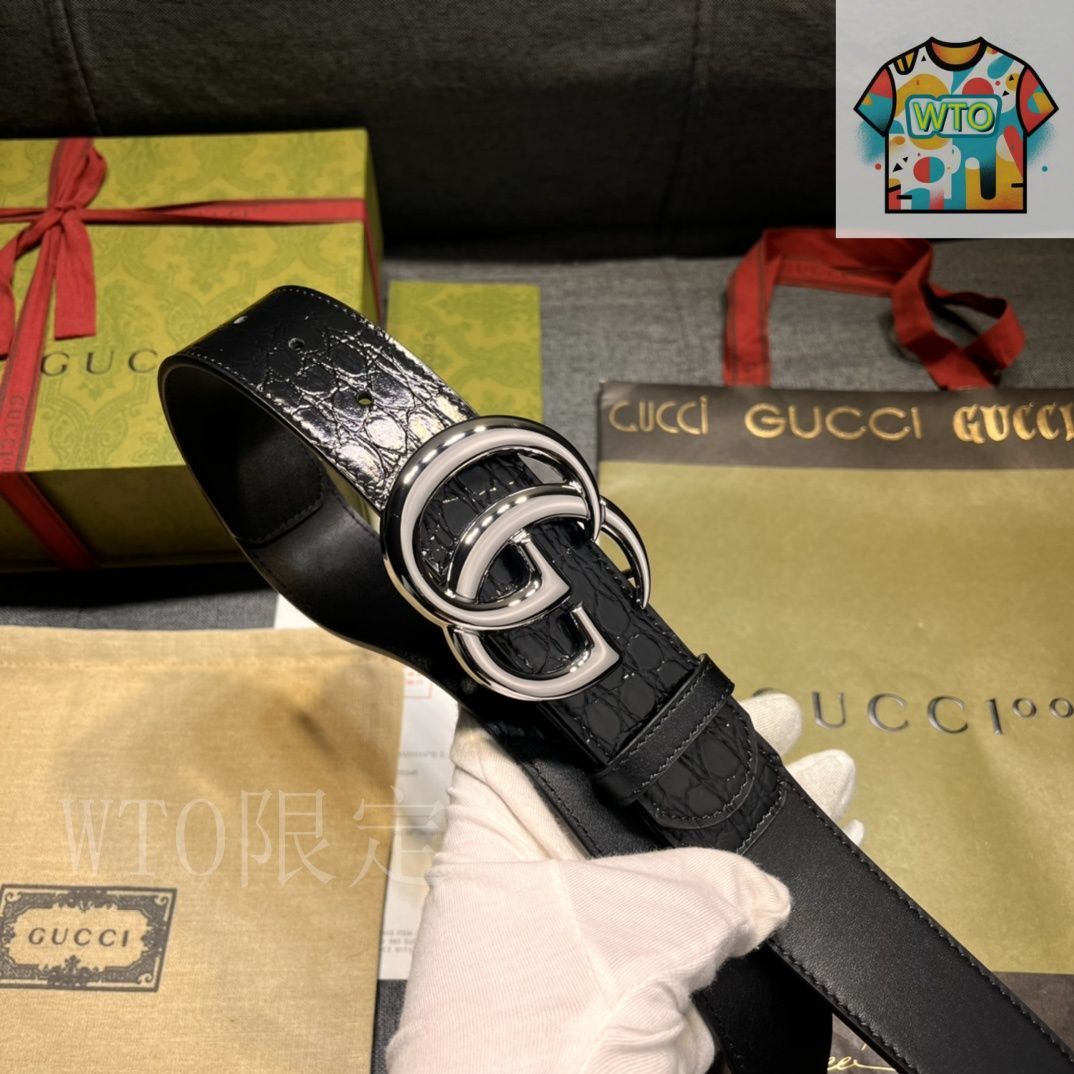 【美品本日発送】GUCCI ブラックレザーベルト GGパターン GUCCI ブラックレザーベルト GGパターン
