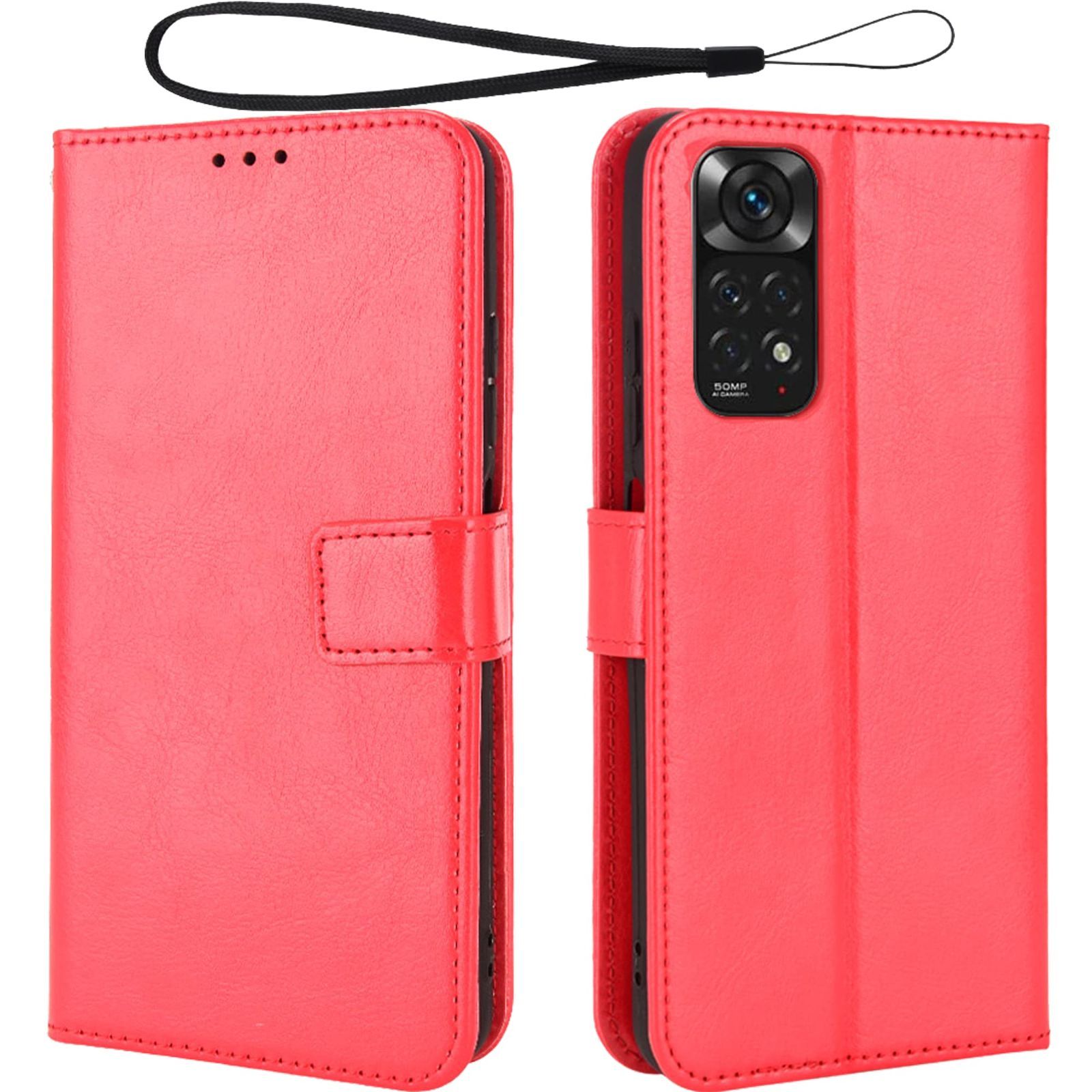 【数量限定】スマホケース 指紋防止 全面保護 軽量 薄型 TPUソフトカバー 横開き レッド マグネット式 スタンド機能 横置き カバー 手帳型 ケース 用の 11 Note Redmi Xiaomi Briacicell