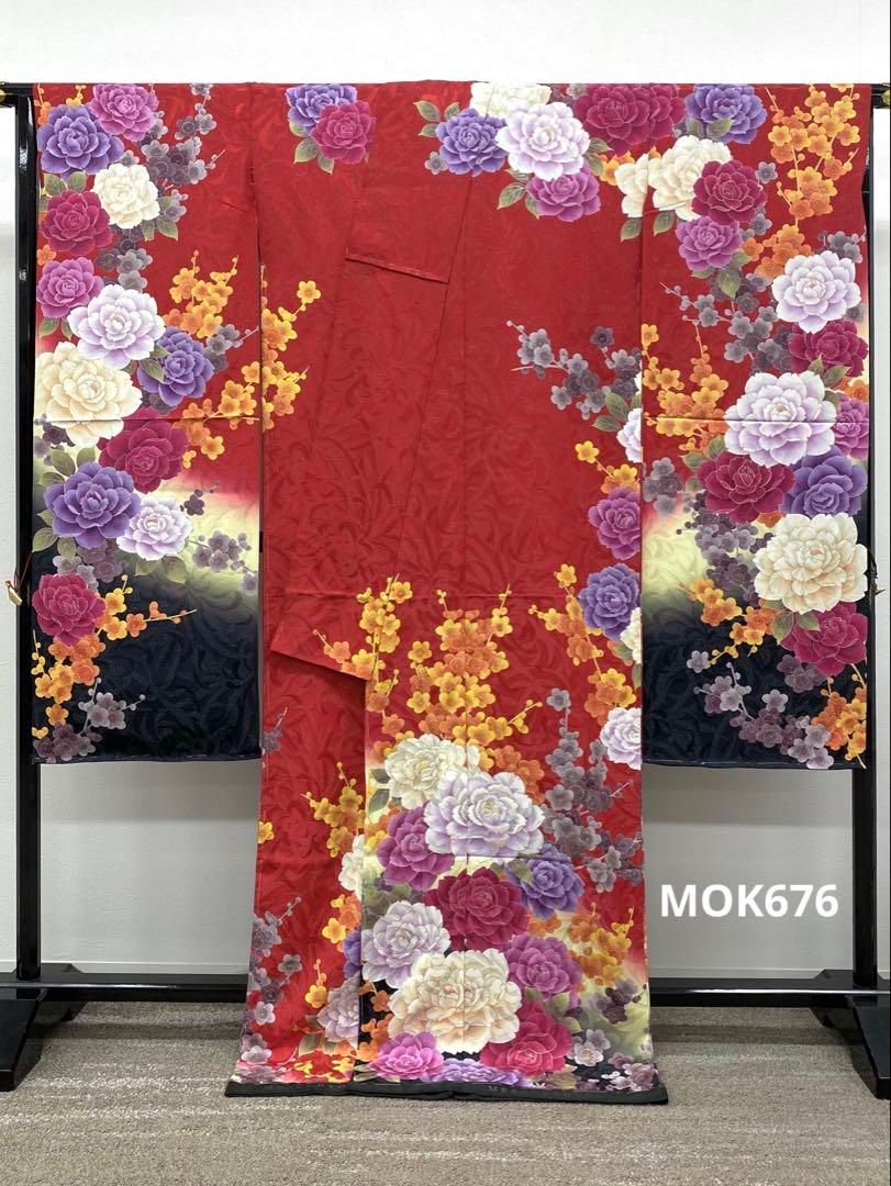 振袖 MERCURYDUOR 仮絵羽 京友禅 牡丹 正絹 未仕立て品 八掛付き