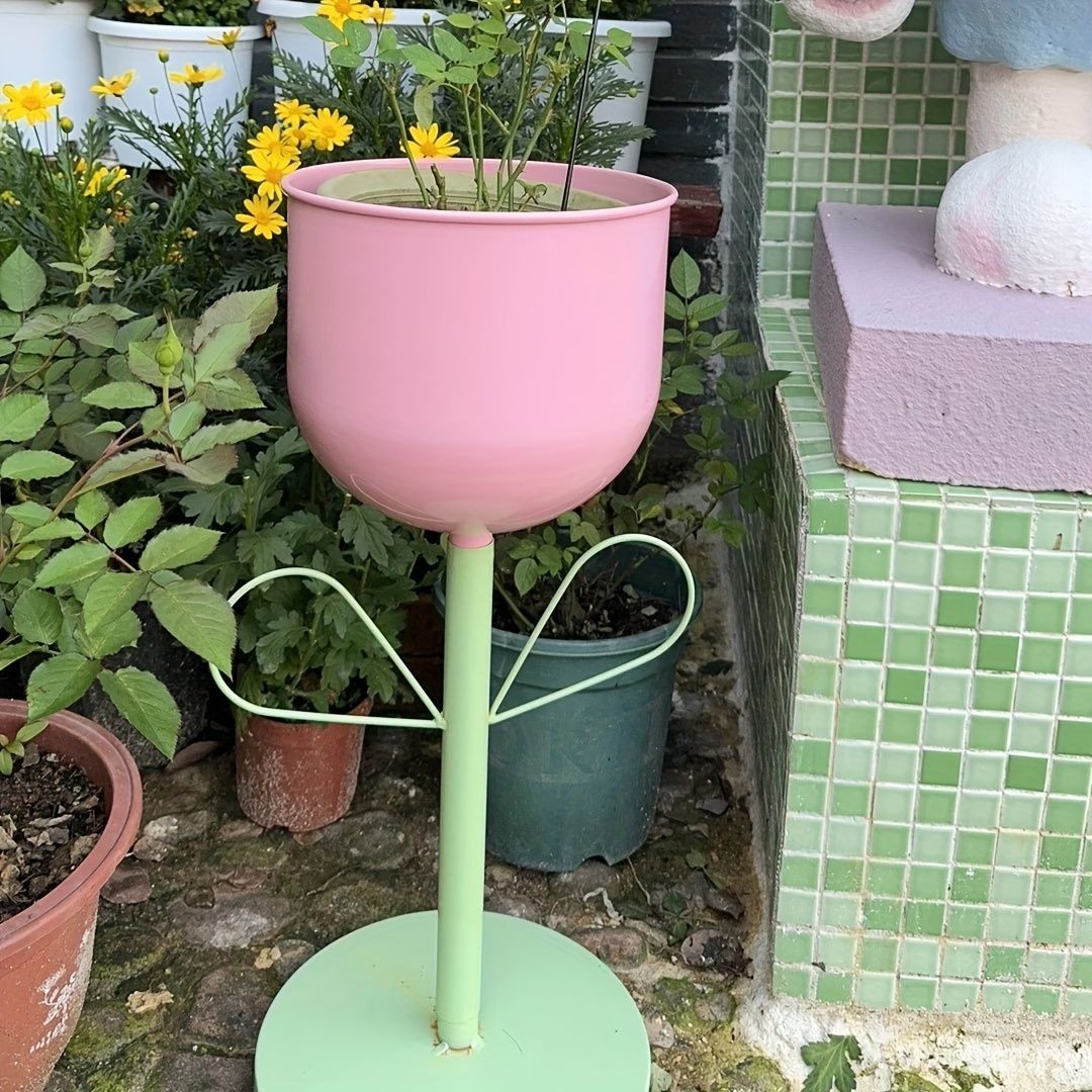 鉢植え 植木鉢 プランター プラントポット フラワーポット 花瓶 ガーデニング 金属 チューリップ型 屋内 屋外 インテリア 庭 玄関 多肉植物 サボテン パープル ブラック ピンク