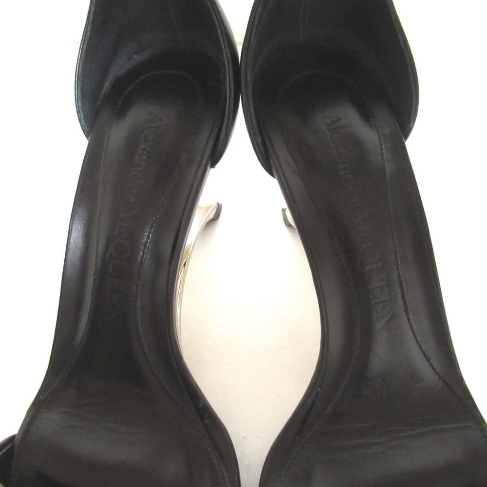 美品 Alexander McQueen アレキサンダーマックイーン アンクルストラップ デザインヒール サンダル サイズ38 約24.5cm ブラック レディース 古着  USED