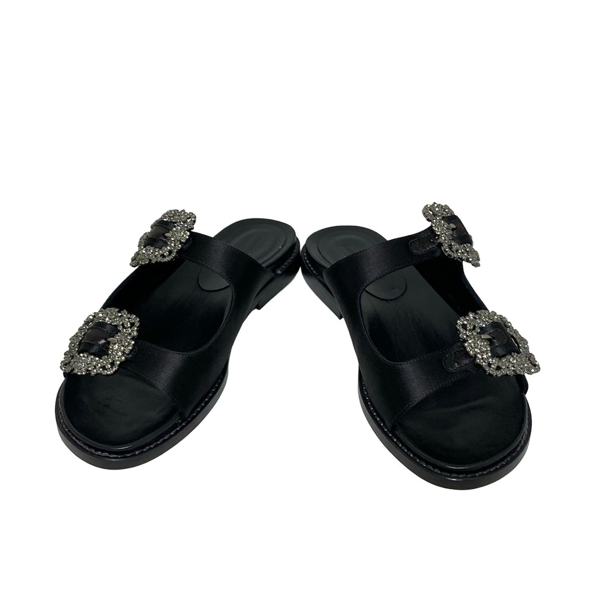 MANOLO BLAHNIK マノロブラニク ミュール 36 レディース ストラトハンギ|ハンギシ 318-0508-0002 黒 ラインストーン レザー