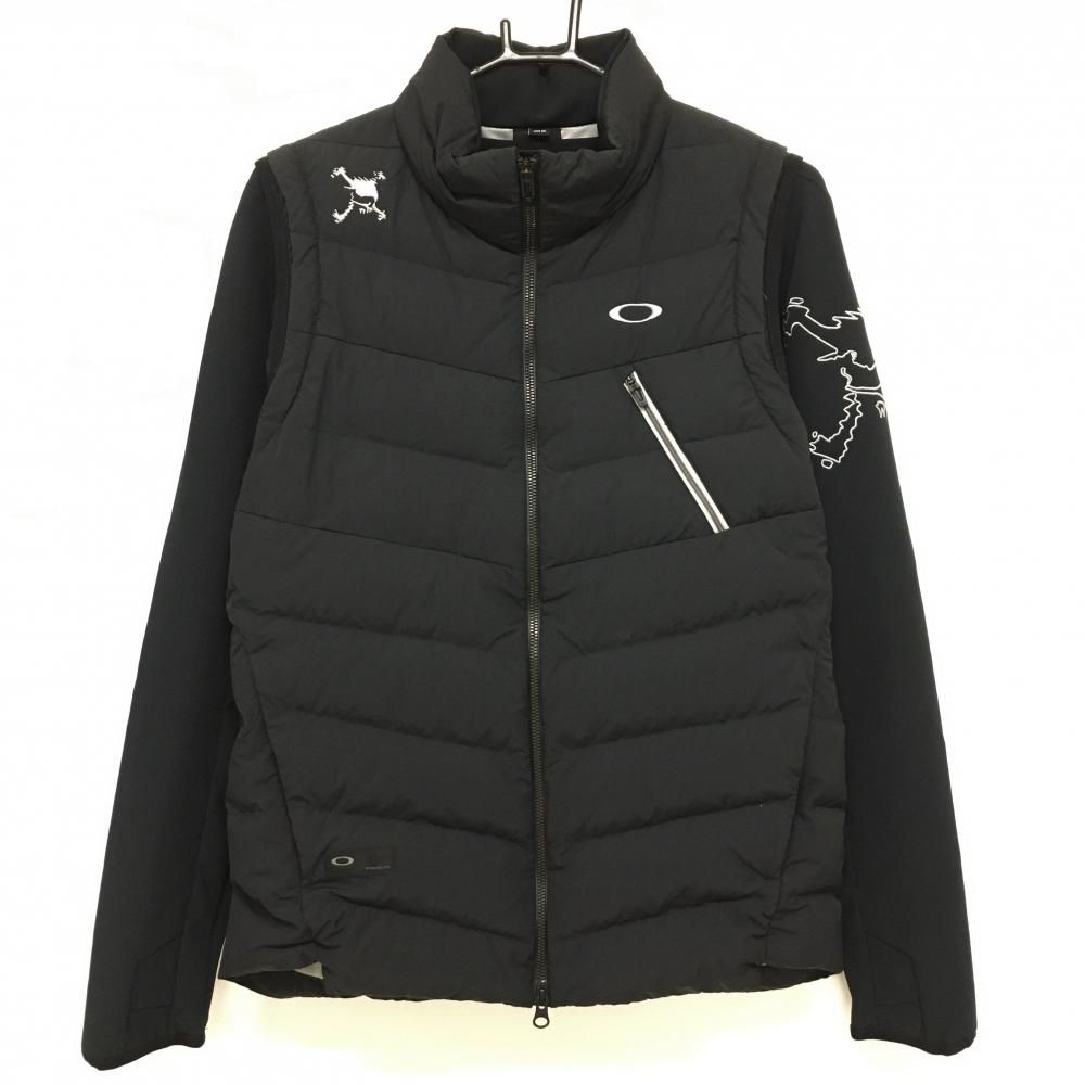 超 オークリー 長袖ライナー付ダウンベスト 黒 蓄熱裏地 メンズ M ゴルフウェア Oakley