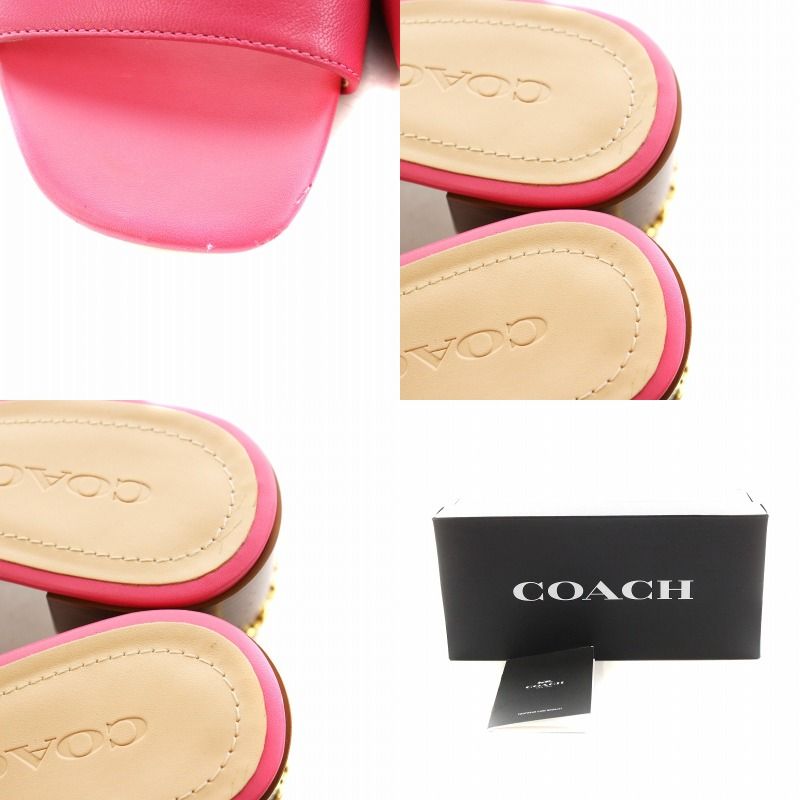 美品 COACH マギーレザーサンダル チャンキーヒール 箱付き コーチ COACH マギーサンダル チャンキーヒール ロゴ レザー 7