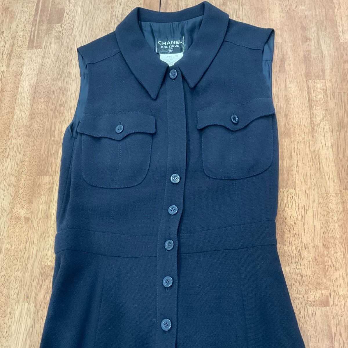 シャネル ウール ノースリーブ ワンピース P06139 ネイビー 38 D25061930
