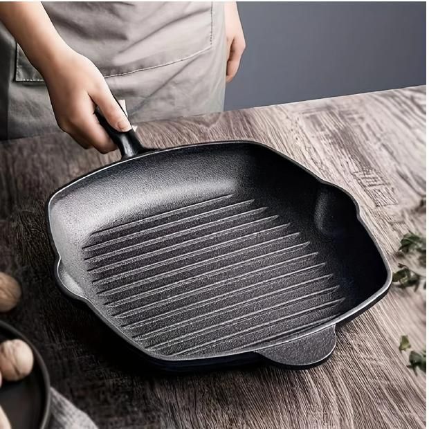 厚手の鋳鉄製大型ステーキフライパン 新築家庭用 ステーキフライパン 魚フライ用 特殊ポット ガス.電気コンロ対応 フラット底グリドル 長方