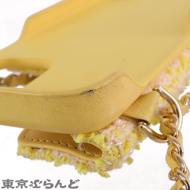 シャネル CHANEL カードホルダー付き スマホケース イエロー GP金具 