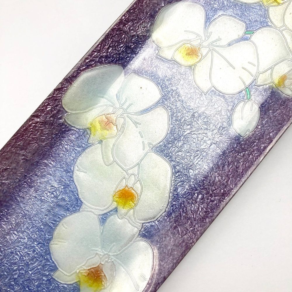 安藤七宝店 七宝飾り皿「銀彩胡蝶蘭」 新品未使用 rm) 安藤七寶店 七宝焼 ペントレー ペン皿 胡蝶蘭 紫色 ※未使用