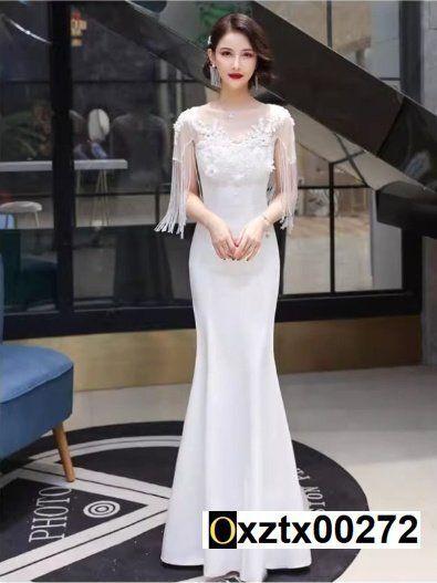演奏会 発表会 結婚式 撮影 パーティー ステージ イベント ロング ドレス白XS~3XL選択
