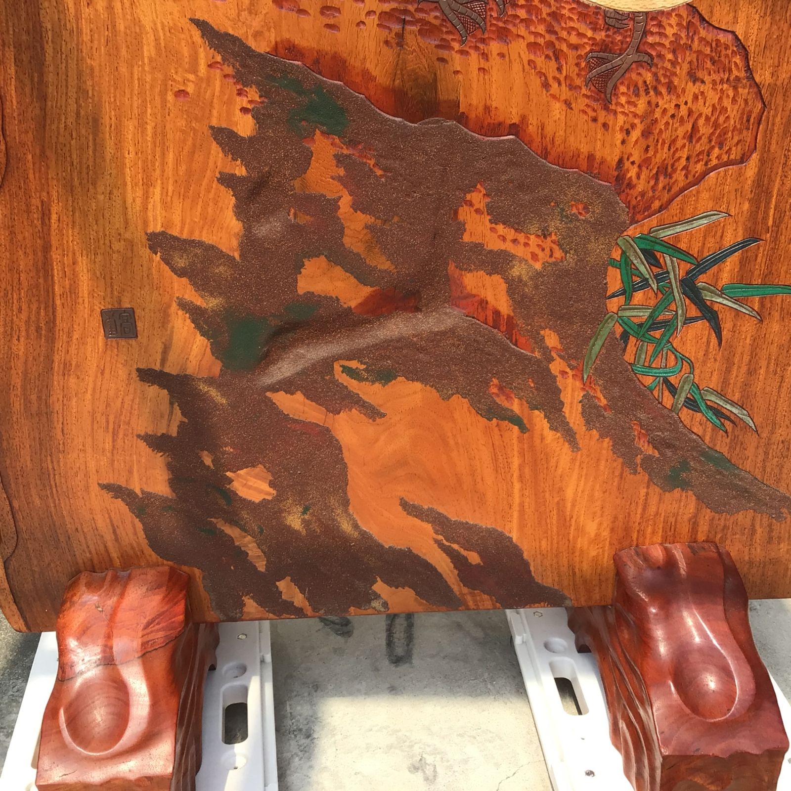 4120 【希少】高堂 讃岐彫 木製大型衝立 鴛鴦（オシドリ） 一枚板 天然