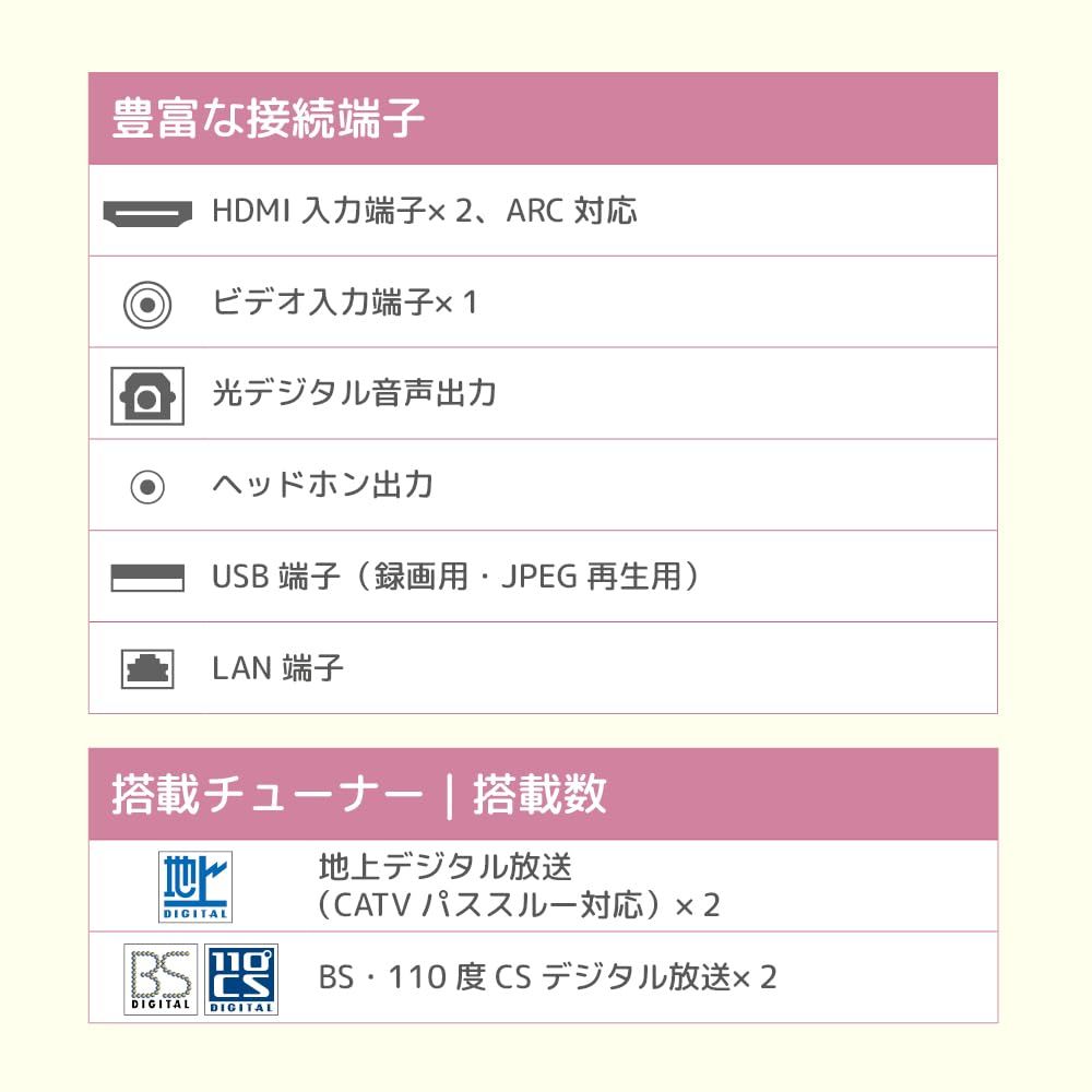 ブルーライト軽減 地デジ|BS|CSチューナー搭載