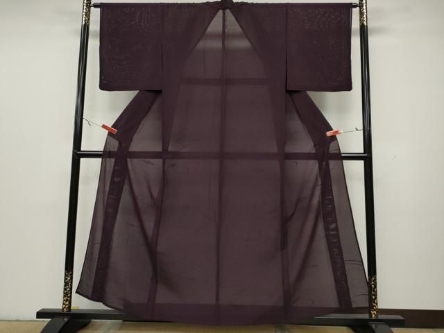 平和屋着物＊夏物 色無地 絽 流水舞葉紋紗 似せ紫色 正絹 逸品