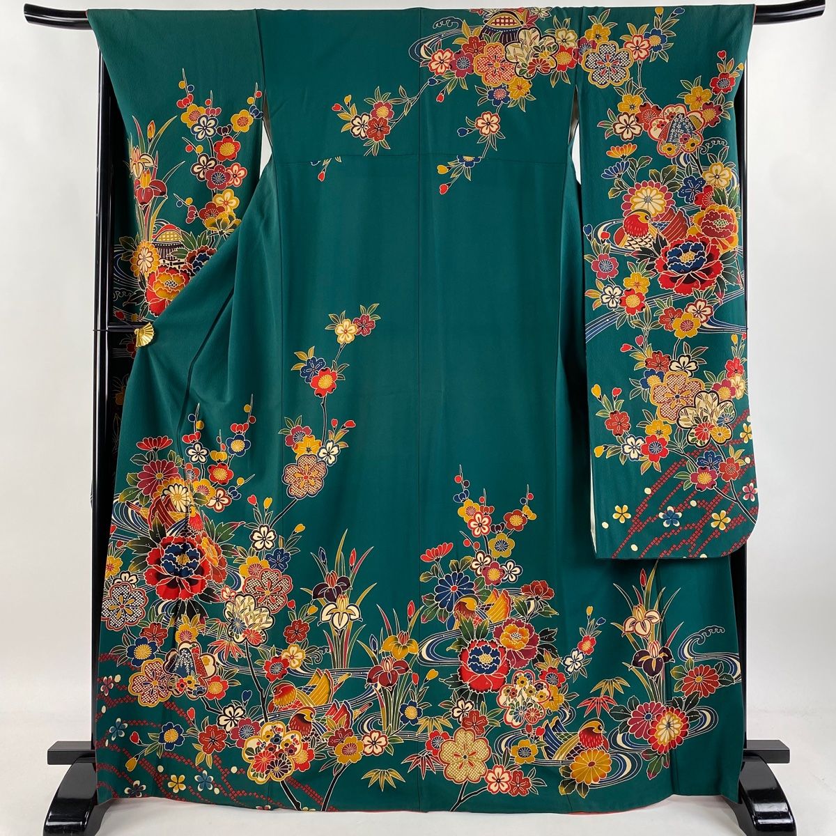 振袖 身丈161cm 裄丈64cm M 袷 御所車 桜 金彩 染め分け 薄