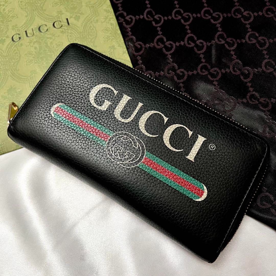 ✨箱付き極美品✨グッチ　ヴィンテージロゴプリント長財布　ブラック　496317 Amazon.co.jp: [グッチ] ラウンドファスナー 長財布