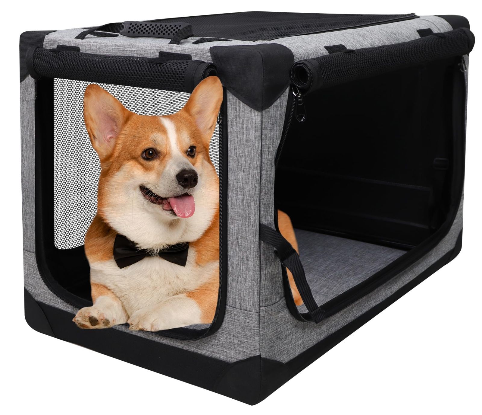 折りたたみ簡単 室内休憩 急な来客時 アウトドア 病院 キャンプに大活躍 犬猫兼用 M 持ち手付き 車用ケージ 犬 猫用キャリー カート 犬用クレート グレー 犬ケージ 折りたたみペットケージ ball Totoro