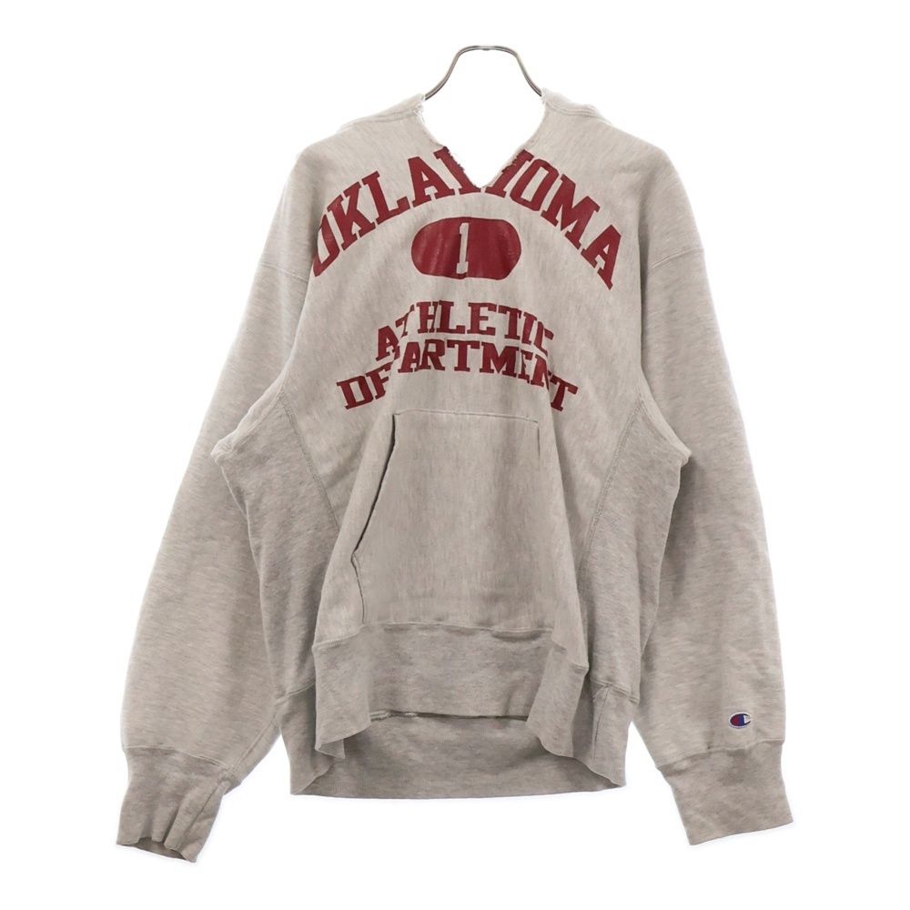 CHAMPION チャンピオン 80S OKLAHOMA 4段 ラバー カレッジロゴ プリント プルオーバーパーカー グレー