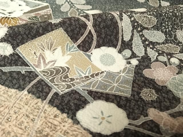 平和屋着物●訪問着　友禅　辻が花　花文箱文　暈し染め　たたき染め　銀彩　正絹　逸品　AAAX0173np 平和屋着物○訪問着 友禅 辻が花 花文箱文 暈し染め たたき染め 銀彩