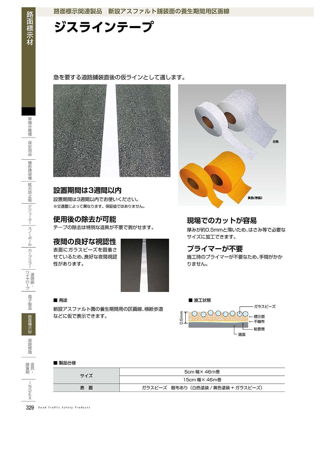 積水樹脂株式会社 ジスラインテープ 黄色 （仮ラインテープ）15cm×46m (新設アスファルト舗装面の養生期間区画線) SJC-15Y-46 割引