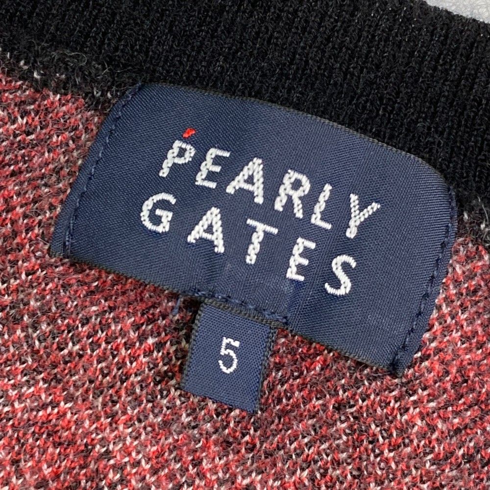 サイズ：5 PEARLY GATES パーリーゲイツ  クルーネック カシミヤ ニットセーター チェック柄 レッド系 [240101463977] ゴルフウェア メンズ ストスト サイズ：5 PEARLY GATES パーリーゲイツ クルーネック カシミヤ
