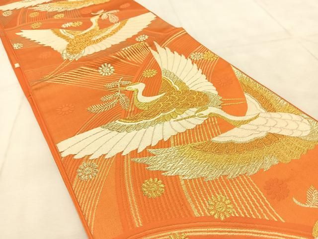 平和屋着物◎西陣 六通柄袋帯 唐織 立波飛鶴花文 金糸 正絹 逸品