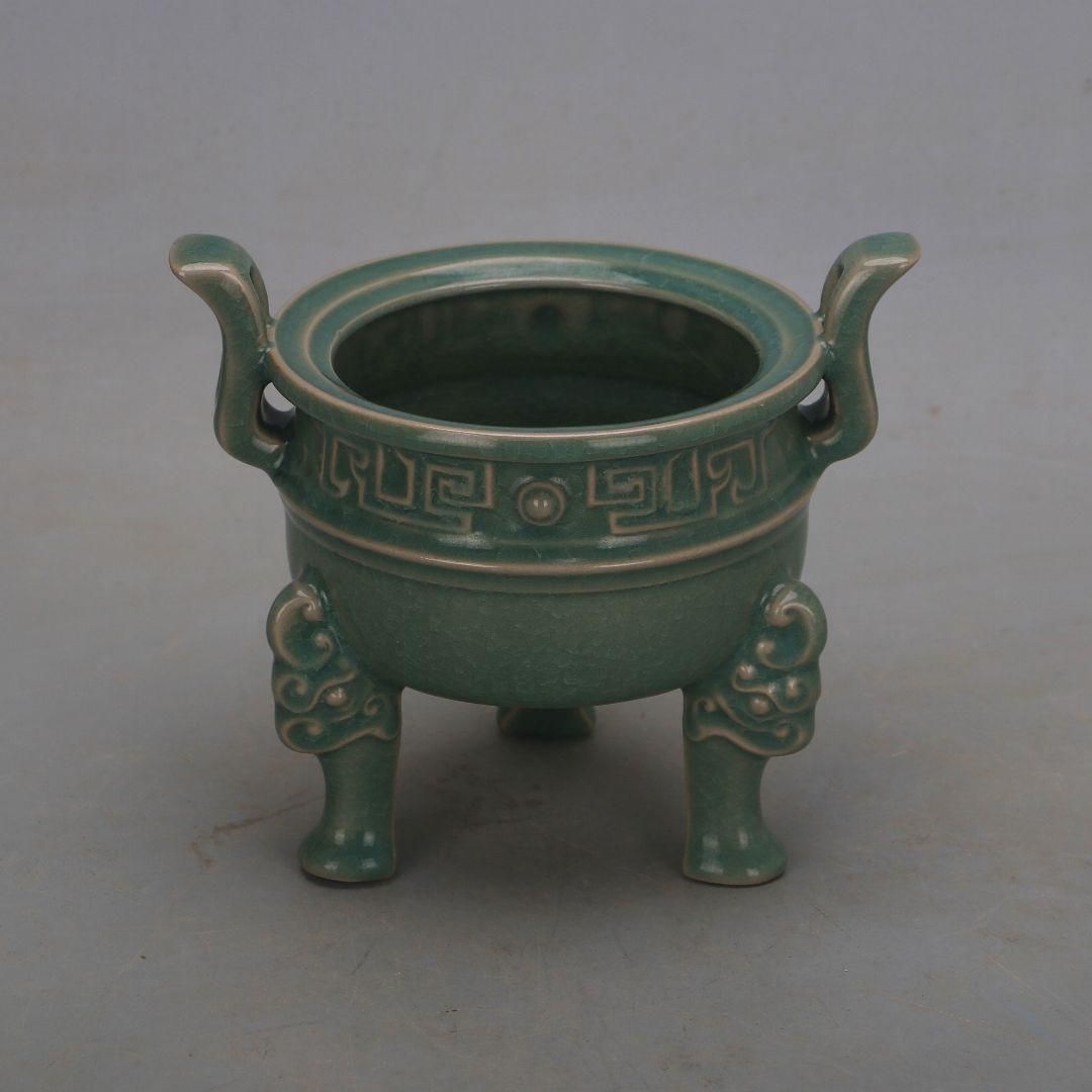 支釘青磁 毛公鼎 香炉 香道具 装飾品 現代工芸品 美術品 支釘
