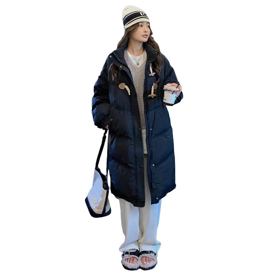 [eleitchtee] [LHT]ダウンコート ロング レディース ベンチコート 中綿 アウター ファー付きフード 厚手 秋冬 防寒 ゆったり カジュアル(S パープル)