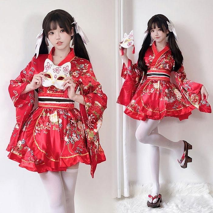 浴衣 コスプレ衣装 着物 ワンピース ベルト 着物ドレス 花魁 結婚式 ダンス衣装 和服 ミニドレス キャバドレス 花柄 レディース ガウン セクシー 仮装 イベント