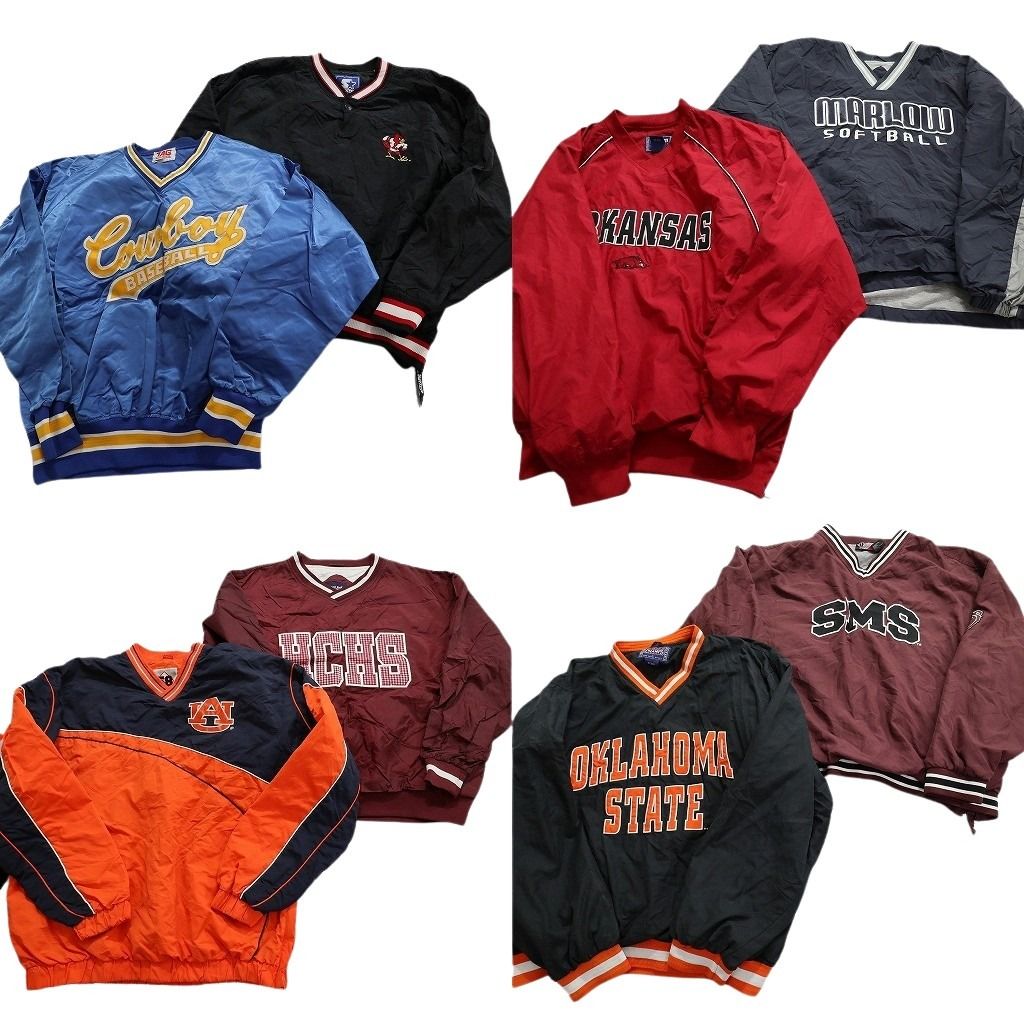 古着卸 まとめ売り カレッジ風 プルオーバー ジャケット 8枚セット (メンズ L /XL ) サイドジップ オクラホマ バイカラー 中古 古着 MY5610