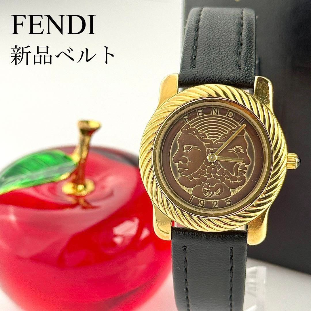 フェンディ 10ミクロン金張り ベルト 電池 レディース 腕時計 630