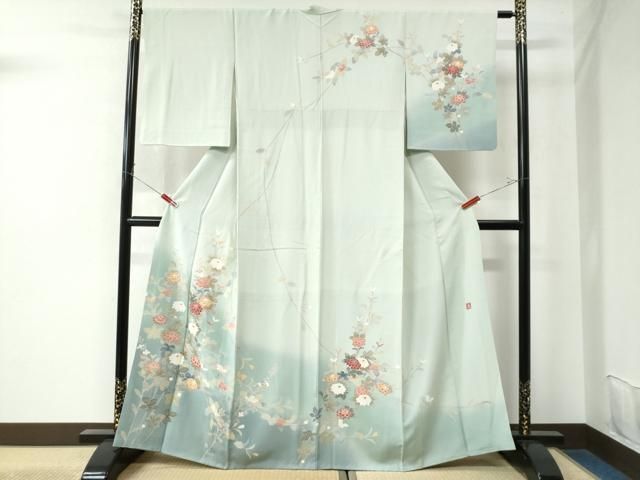 平和屋着物●訪問着　友禅　作家物　枝菊文　暈し染め　正絹　逸品　CAAU2893yc 平和屋着物○訪問着 友禅 作家物 枝菊文 暈し染め 正絹 逸品